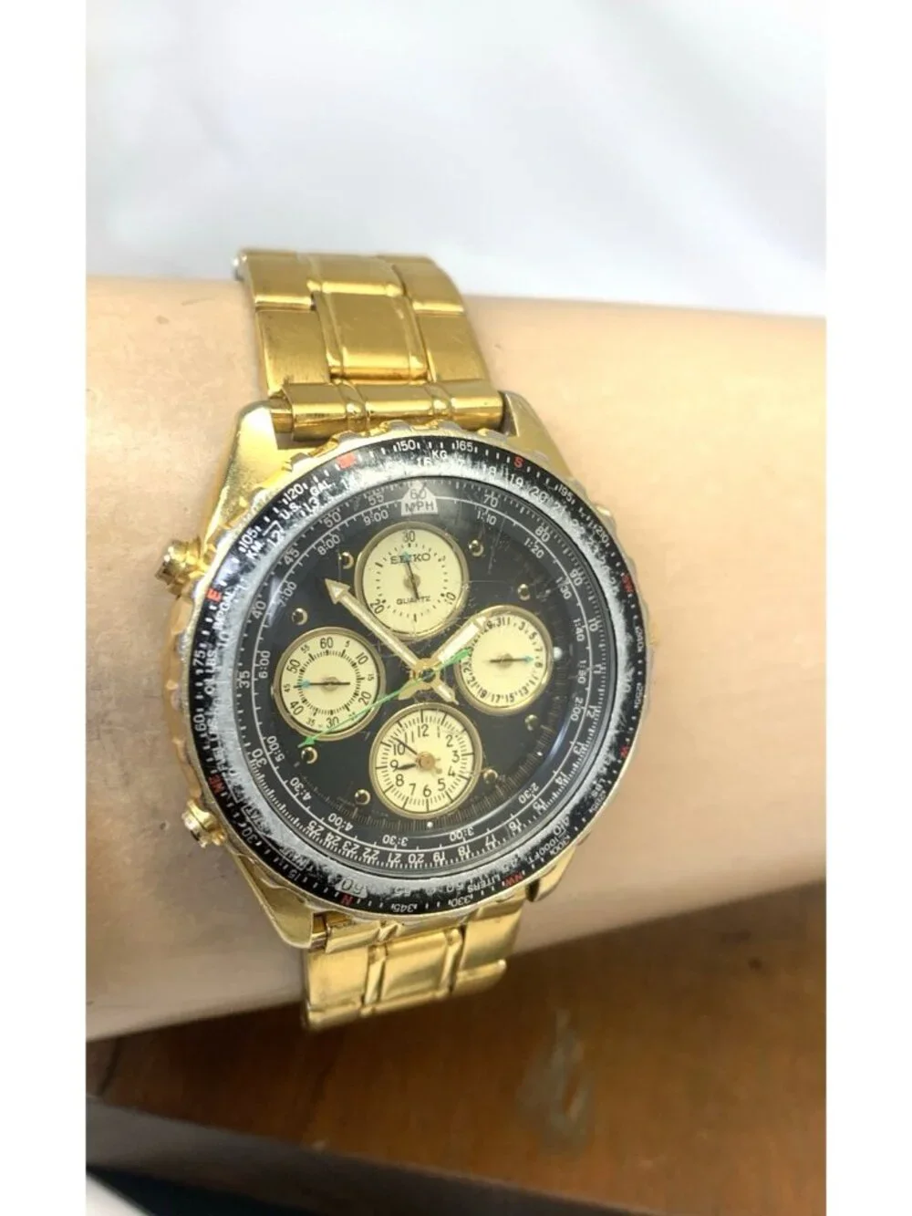 Seiko Flightmaster Mens Watch 7T34-6A09 Quartz Vintage Gold Stainless Steel 40mm